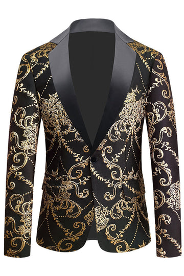 Black Golden Notched Lapel Jacquard menn Blazer